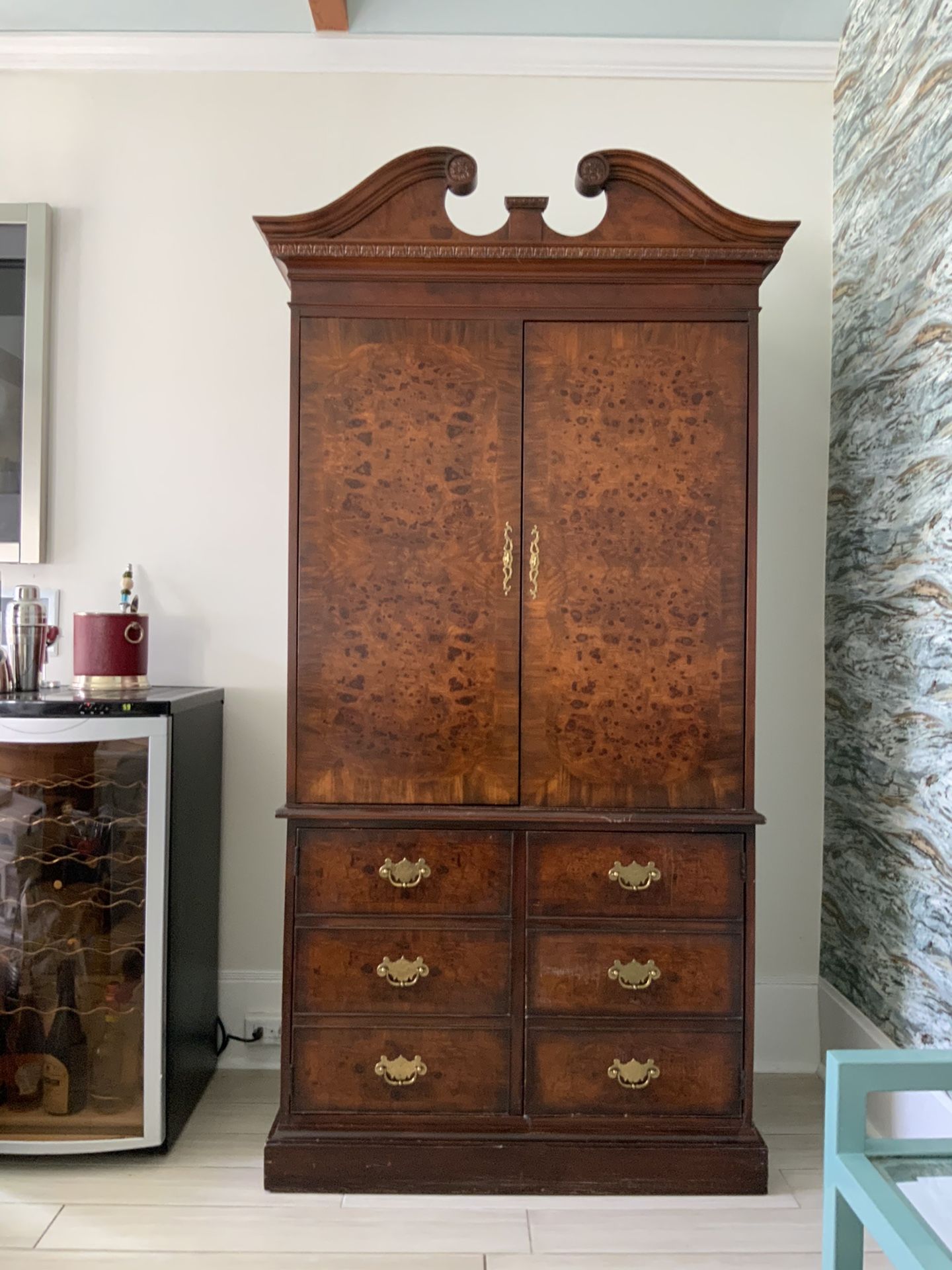 Curly Maple Wood Bar Armoire