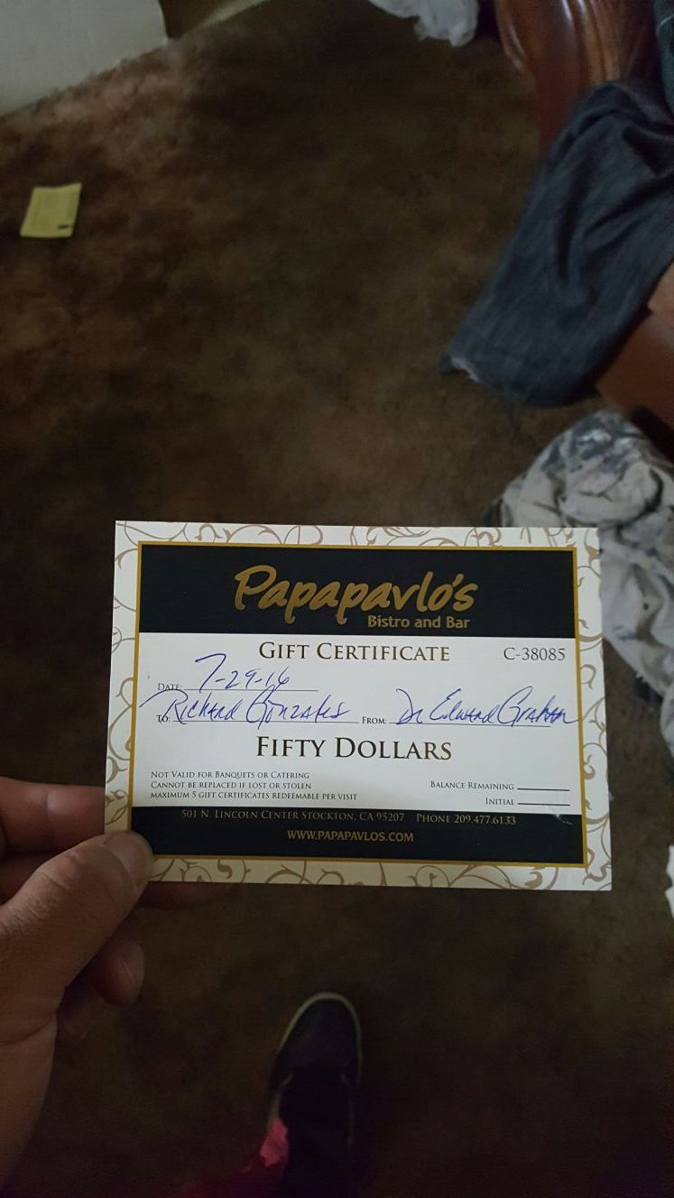 Papapavlo's $50 gift certificate