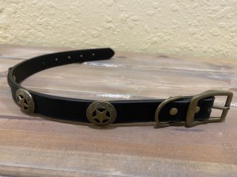 Axgo Leather Black Leather Five Star Shield Dog Collar for Medium to Large
