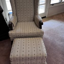 Upholstered Wing Back Chair & Ottoman