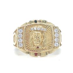 14Kt Yellow Gold CZ Jesus Ring 5.00g Size 7 I-1586