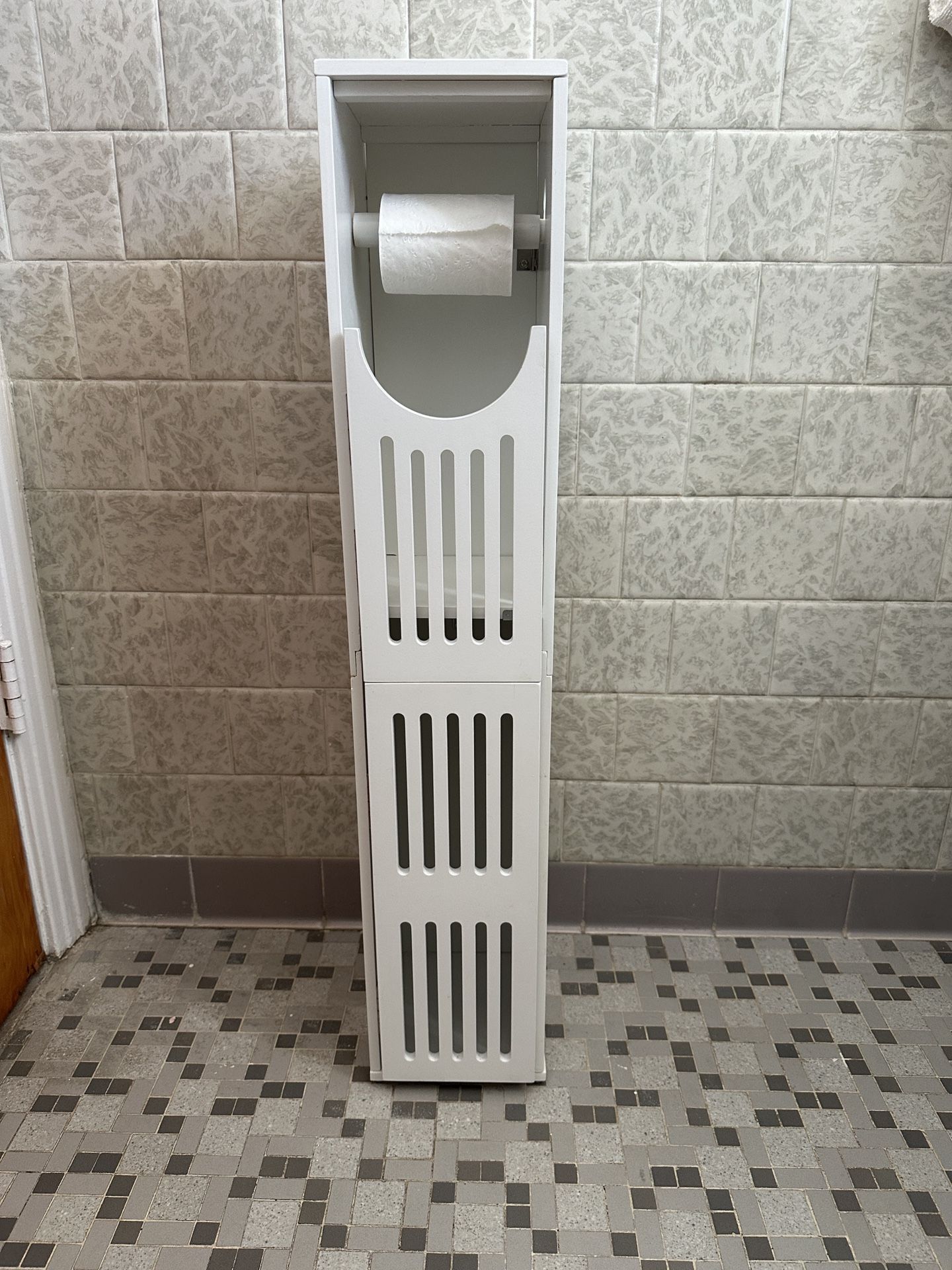 White Bamboo Toilet Paper Storage Cabinet with Storage for Small Spaces