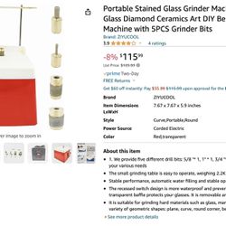Portable Stained Glass Grinder Machine, 110V 65W Glass Diamond