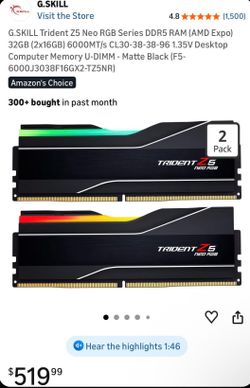 G.SKILL Trident Z5 Neo RGB Series DDR5 RAM (AMD Expo) 32GB (2x16GB) 6000MT/s CL30-38-38-96 1.35V Desktop Computer Memory U-DIMM - Matte Black (F5-