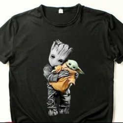 New  Groot Baby Yoda print top casual baggy short sleeve T-shirt  XL