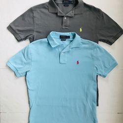 Set Of 2 Polo Ralph Lauren Men's Polo Pony Shirt - S/P Classic Fit - Grey, Aqua