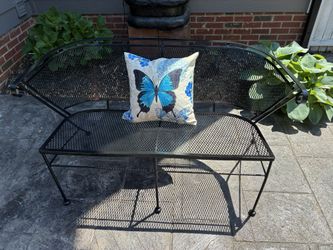Recently Restored Vintage MCM Woodard Style Wrought Iron Bench