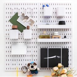 Wall-Mounted Pegboard Kit, 25.2" x 25.2" Organizer Panel – Large, Cost-Effective & Nail-Free Installation White