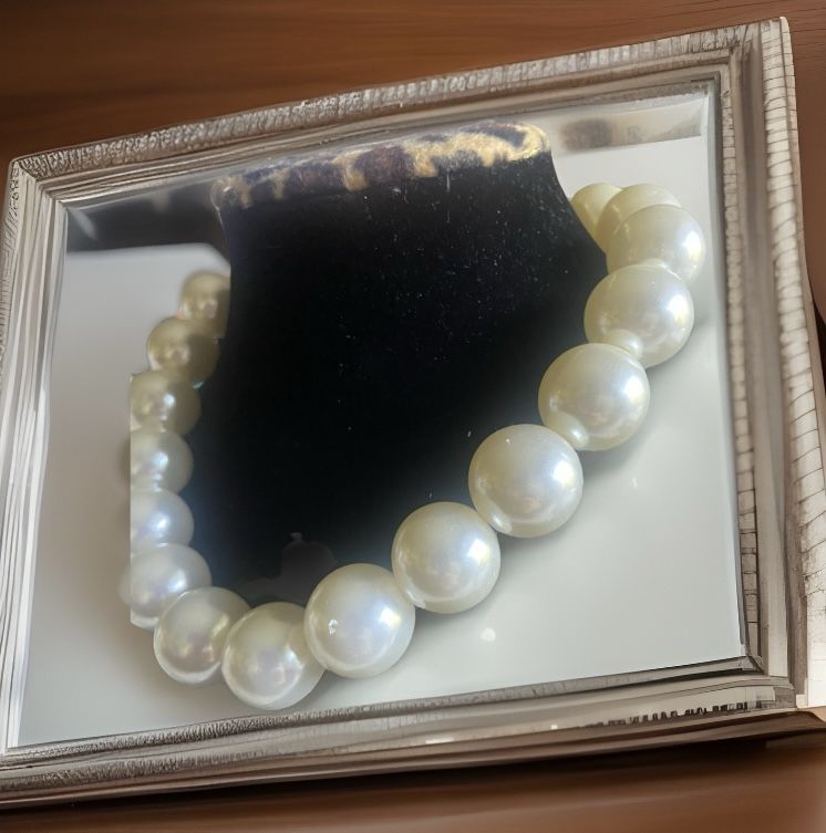 Vtg Glass Faux Pearl Large Choker Silvertone Necklace 