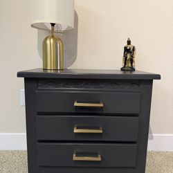Modern Dark Gray Nightstand With Gold Handles 