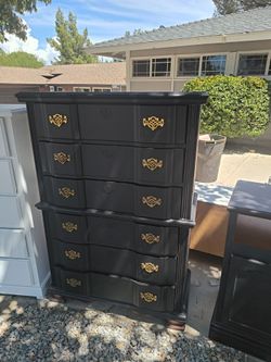 Tall Wood Dresser with Brass Hardware