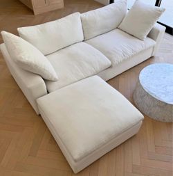 Cream Sectional Sofa with Ottoman
