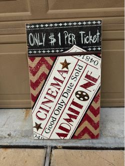 Rustic “Cinema Admit One” Vintage Movie Ticket Canvas Wall Art – Theater Style Decor