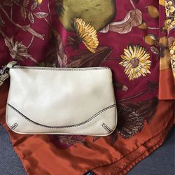 New Beige Leather Wrist Handbag / Silk Scarf