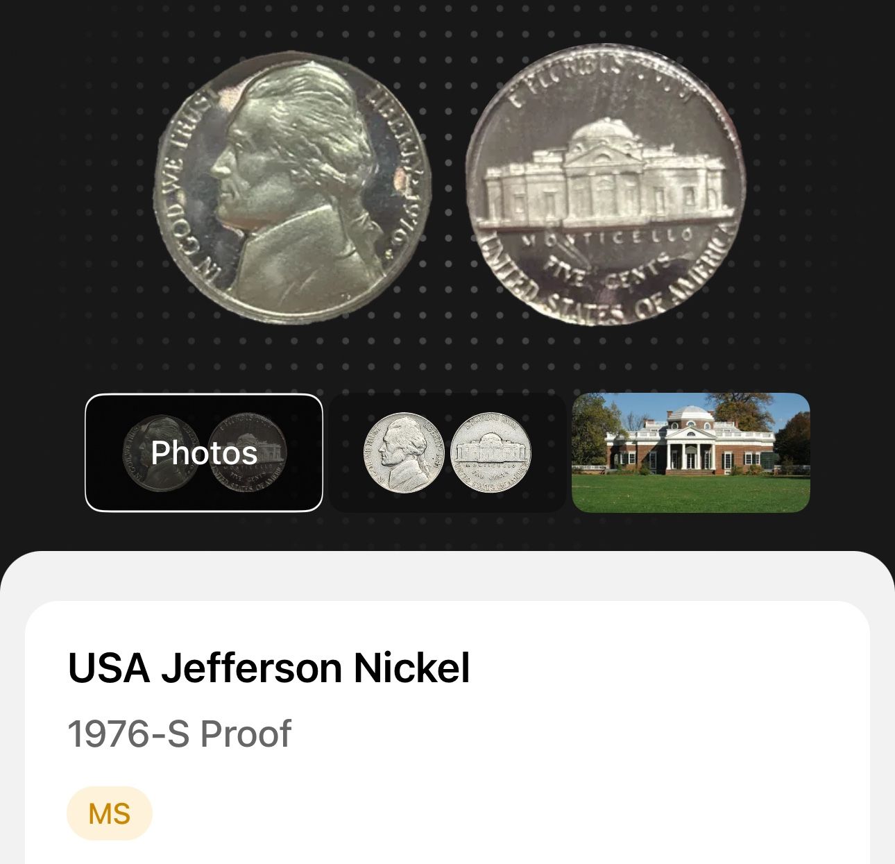 MS 1976-S Proof - USA Jefferson Nickel