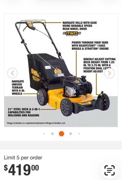 Lawn mover Dewalt 21” self propelled gas