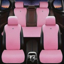 5 Seat Set Crystal Crown Seat Cushion and shiny pink bow headrest pillow
