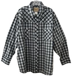 Wrangler Western Plaid Pearl Snap Shirt Men's 3XL XXXL Black Gray Casual Cowboy