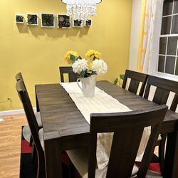Dinning Table,6 Chairs with Extension Board,Wall Art
