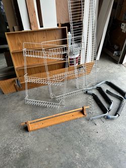Free garage shelves, light, etc
