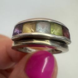 Multi-Gem Sterling Silver 925 Amethyst Citrine Garnet Peridot Topaz ring , size 8 