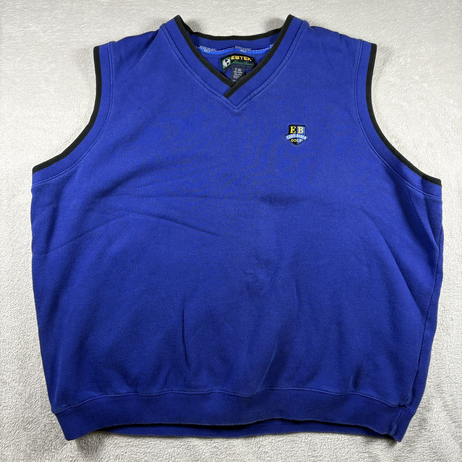 Vintage Eddie Bauer Ebtek Fleece Vest Sweater Men’s Size 2XL Blue Golf #2229