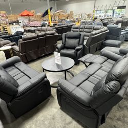 Black Recliner 3Pcs Living Room Sofa Set (7/20)