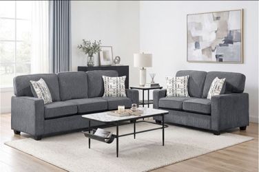 BRAND NEW DARK GRAY CHENILLE SOFA + LOVESEAT 2PCS SET