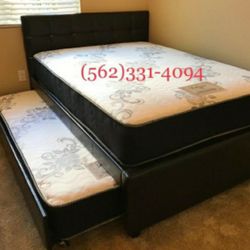 FULL/TWIN EXPRESSO TRUNDLE BED W.  ORTHOPEDIC MATTRESSES INCLUDED 