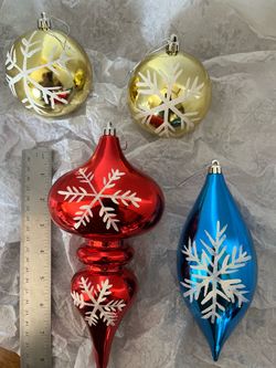 4 Larger Shatterproof Christmas Snowflake Stenciled Ornaments