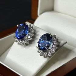 Genuine Tanzanite Diamond Earrings 