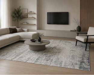 Distressed Blue and Gray Washable Area Rug Washable