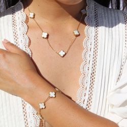 Van Cleef Necklace Bracelet Set- Green Black Red White-