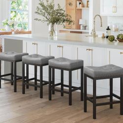 Saddle Bar Stools – Set of 4. Dark Gray. Modern Metal Legs