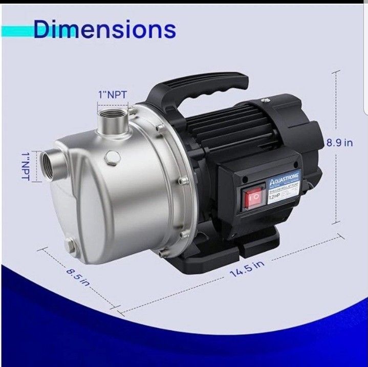 Aquastrong 1.2 HP Portable Shallow Well Pump Garden Pump