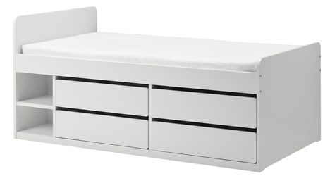 IKEA SLÄKT Bed frame w/storage+slatted bedbase, white, Twin with mattress