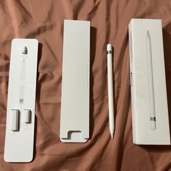 Apple Pencil (1st generation), USB-C to Apple Pencil Adapter, Lightning Adapter, and extra tip.