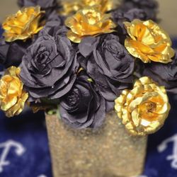 Black and Gold  Faux Rose Centerpiece 