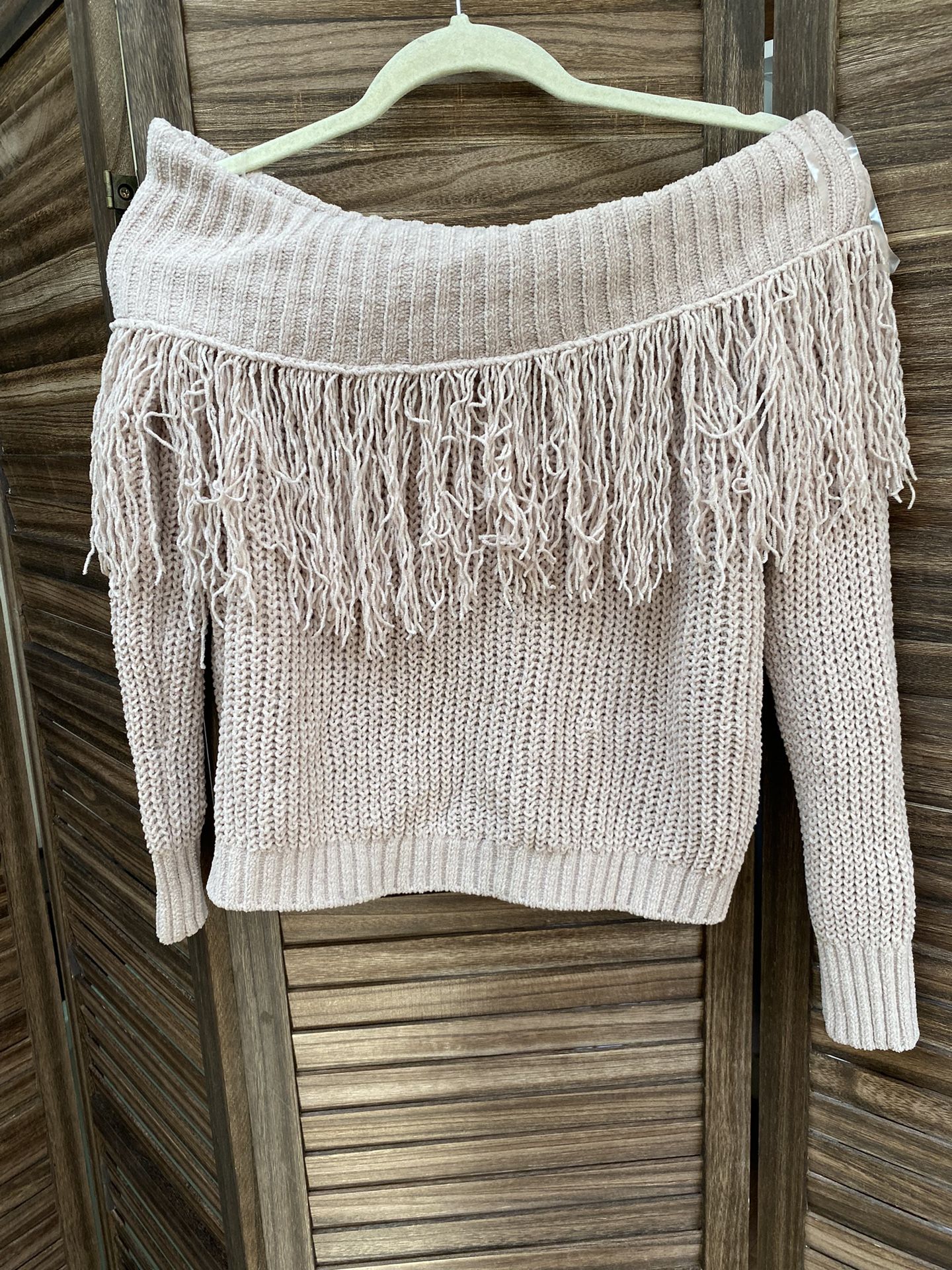 Light Mauve Fringe Sweater XS