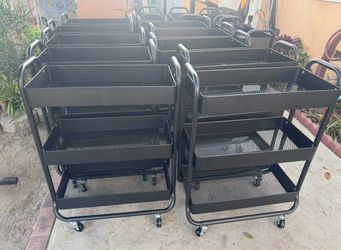 3 Tier Wide Metal Utility Cart Black - Brightroom™: Rolling Storage Cart with Casters, Fixed Shelves