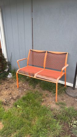 Mid century outdoor bench orange