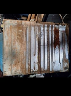 Vintage steel automotive fuel tank with filler neck