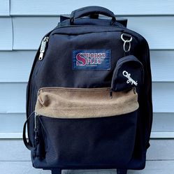 Black Olympia Rolling Backpack with a Zippered Earbuds Case