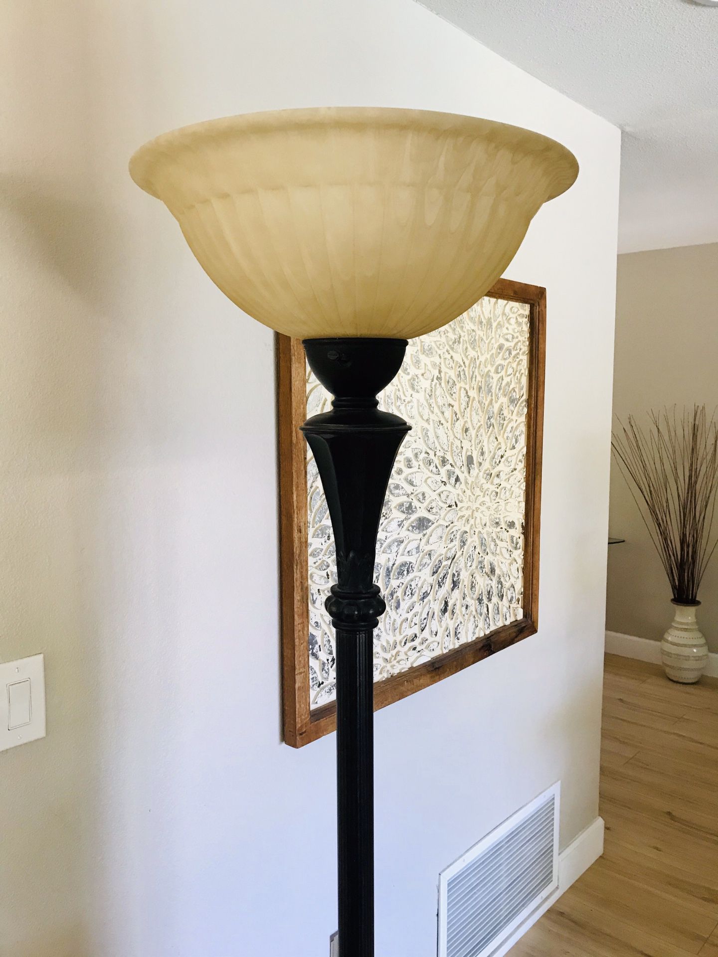 Tall floor lamp with glass bowl