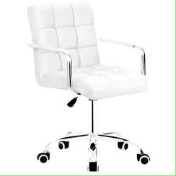 White Contemporary Ergonomic Adjustable Height Swivel Faux Leather Task Chair

