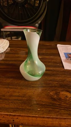 Vintage green and white swirl Japanese glass