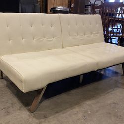 DOREL White Faux Leather Transitional Sleeper Sofa