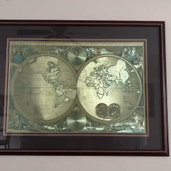 Double Hemisphere Gold Foil World Map