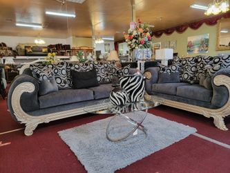 2pc Royal Blue Sofa & Loveseat Set