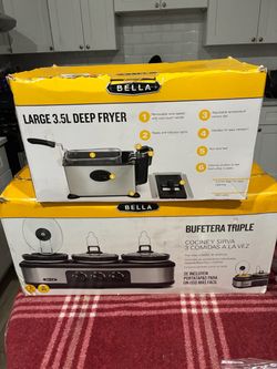 Bella Large 3.5L Deep Fryer + (3)1.5 QT Oval Triple Slow Cooker